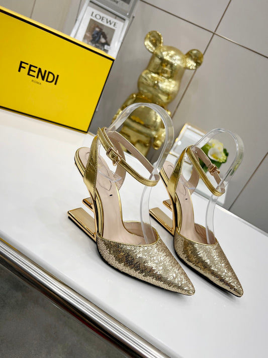 芬F家-造型F跟 高跟鞋（亮金色）