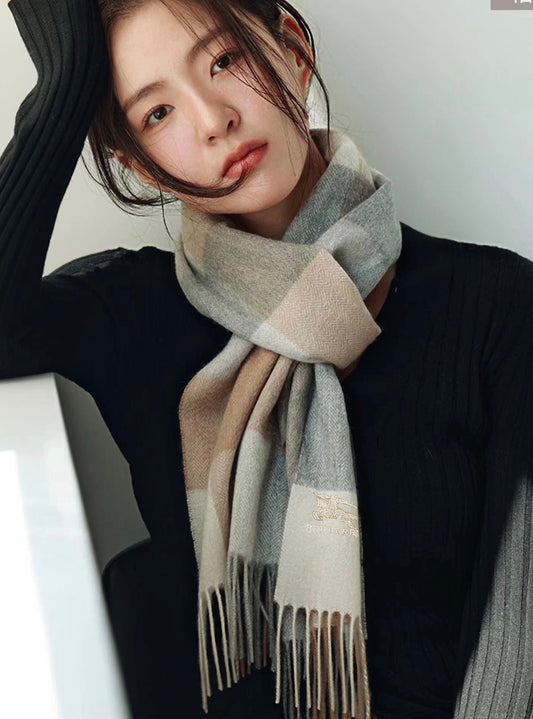 巴B家-經典流蘇圍巾 30*180cm 100%頂級純羊絨 灰色