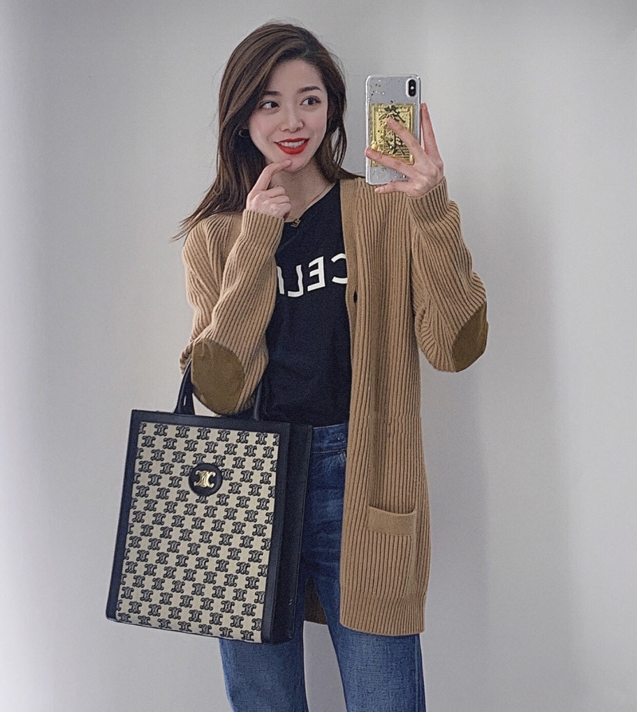 Celine CABAS 小號TRIOMPHE刺繡織物豎款手袋