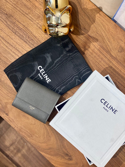 Celine STRAP 小號粒面三折短夾