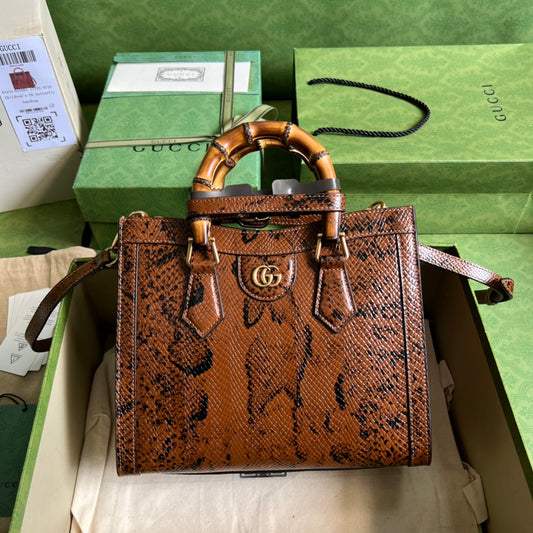 古G家-竹節包 手提包 27x24x11cm 棕色蛇紋全皮
