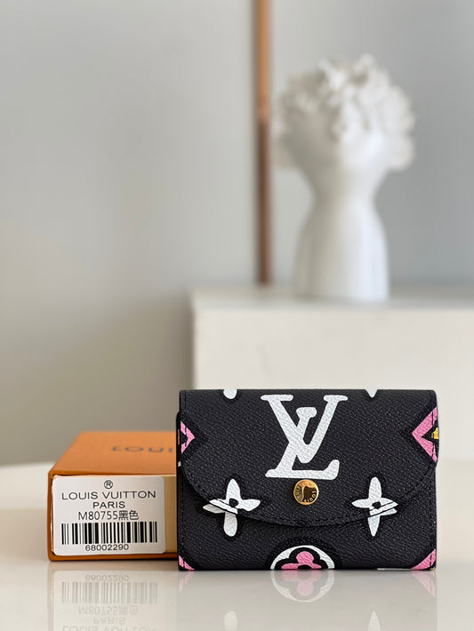 LV M80755 黑色豹紋拉鍊卡包
