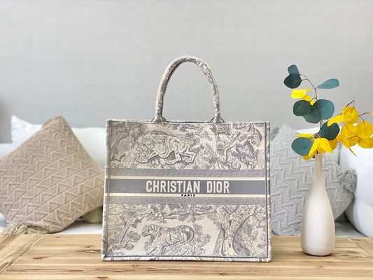 Dior Book Tote-大號41.5cm-刺繡灰老虎