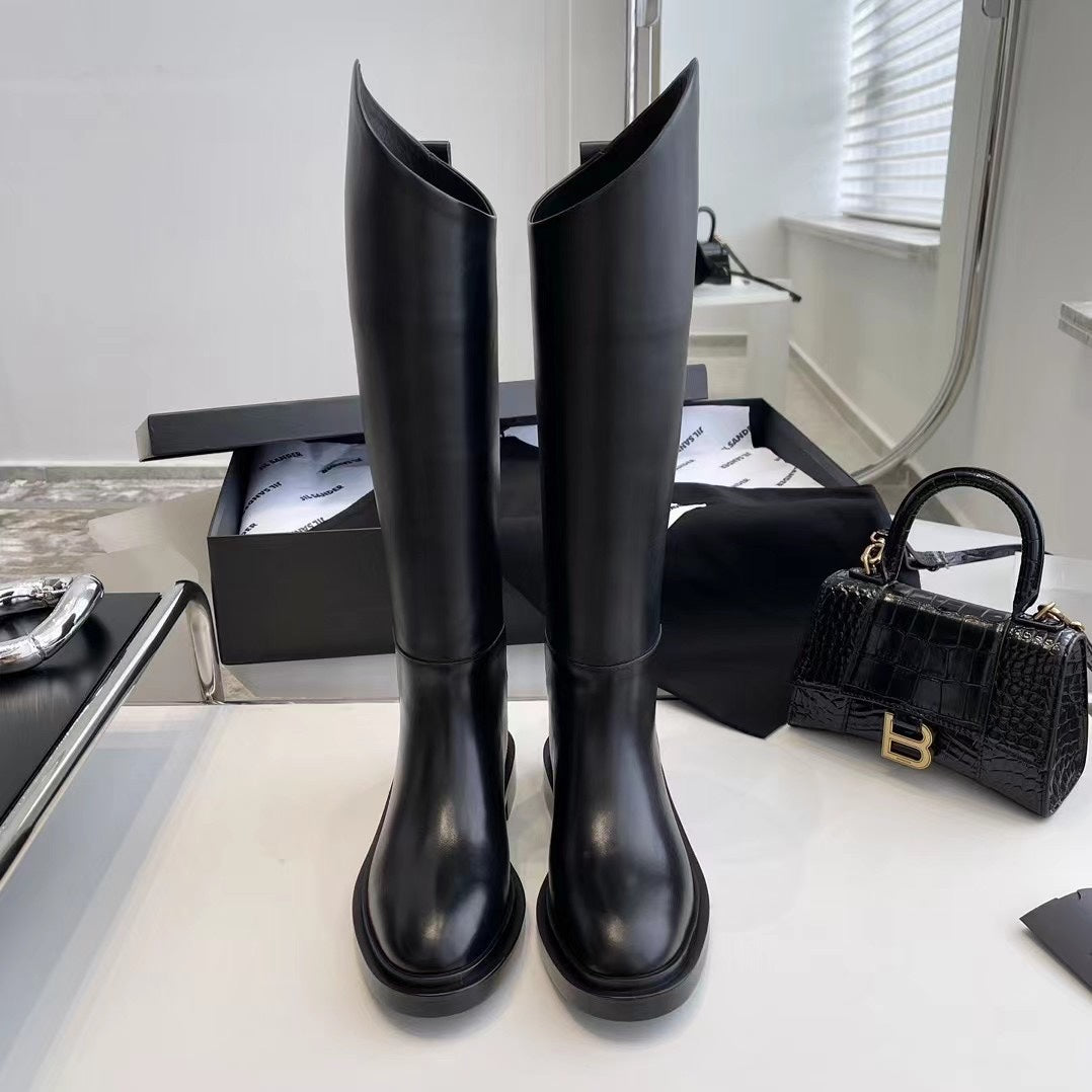 Jil sander-牛皮斜切面及膝靴