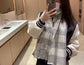 巴B家-輕縮羊毛方格圍巾 32*190cm 125克 100%羊毛 灰色