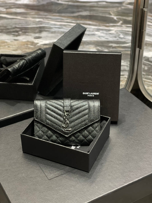 YSL 新品短夾 黑色銀扣