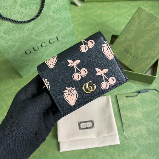 Gucci 黑色水果圖案短夾