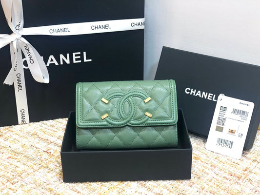 Chanel 復古CC荔枝牛皮-翻蓋中夾-復古五金