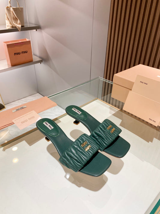 穆M家-2023早春新款 低跟拖鞋 深綠色
