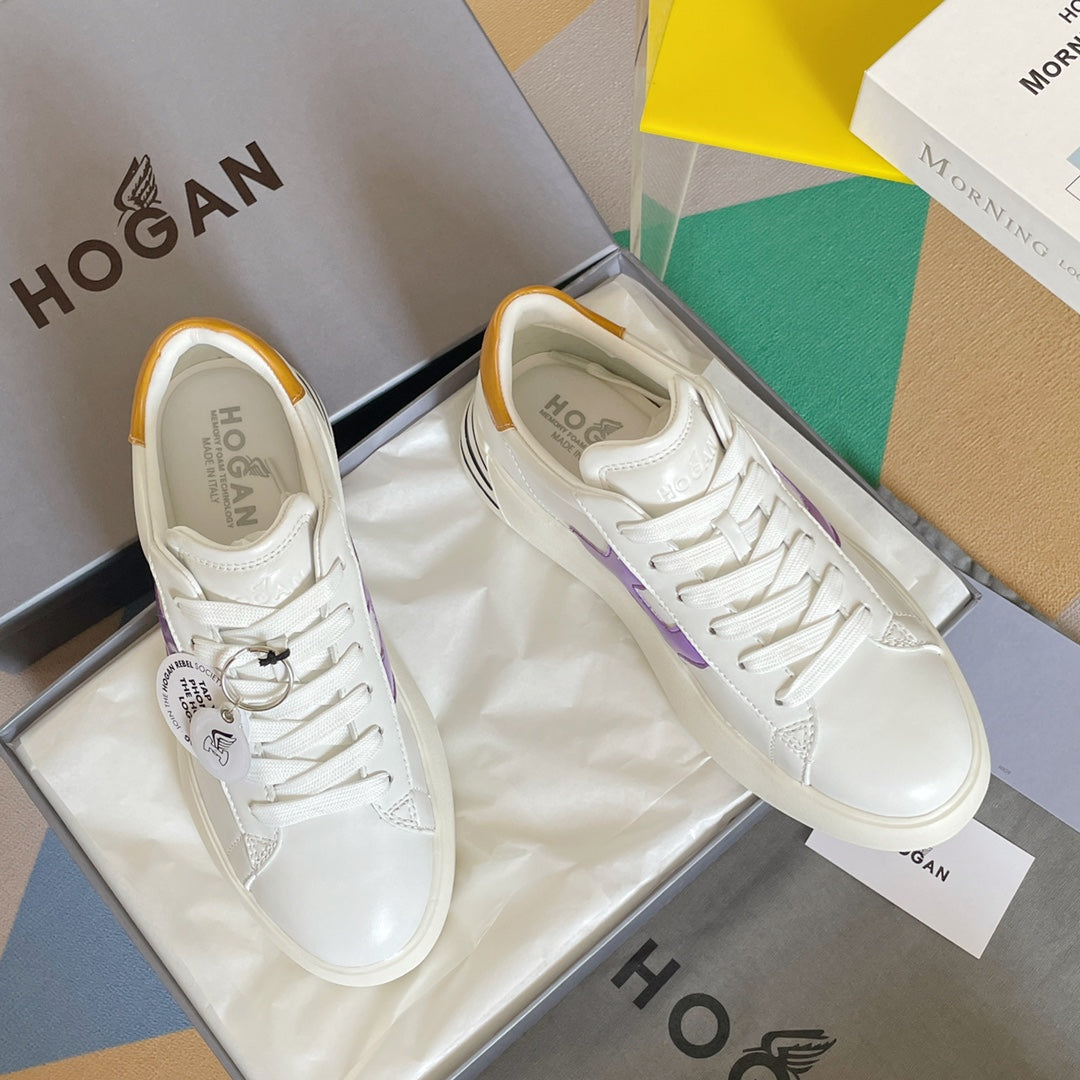 Hogan-2022早春新款 厚底休閒鞋 白色黃尾