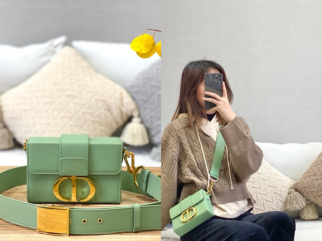 Dior 蒙田 Mini Box-平紋牛皮-金扣-17.5cm-薄荷綠