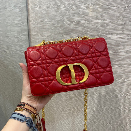 Dior Caro 小號20cm-紅色小牛皮