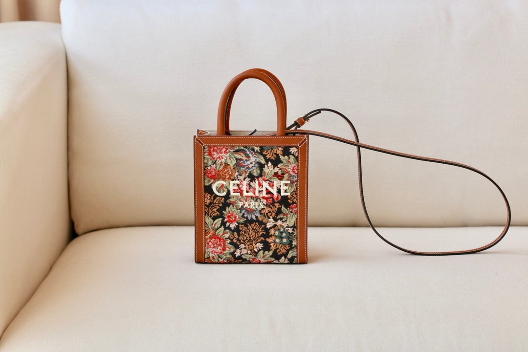 Celine CABAS 迷你花卉提花牛皮革豎款手袋