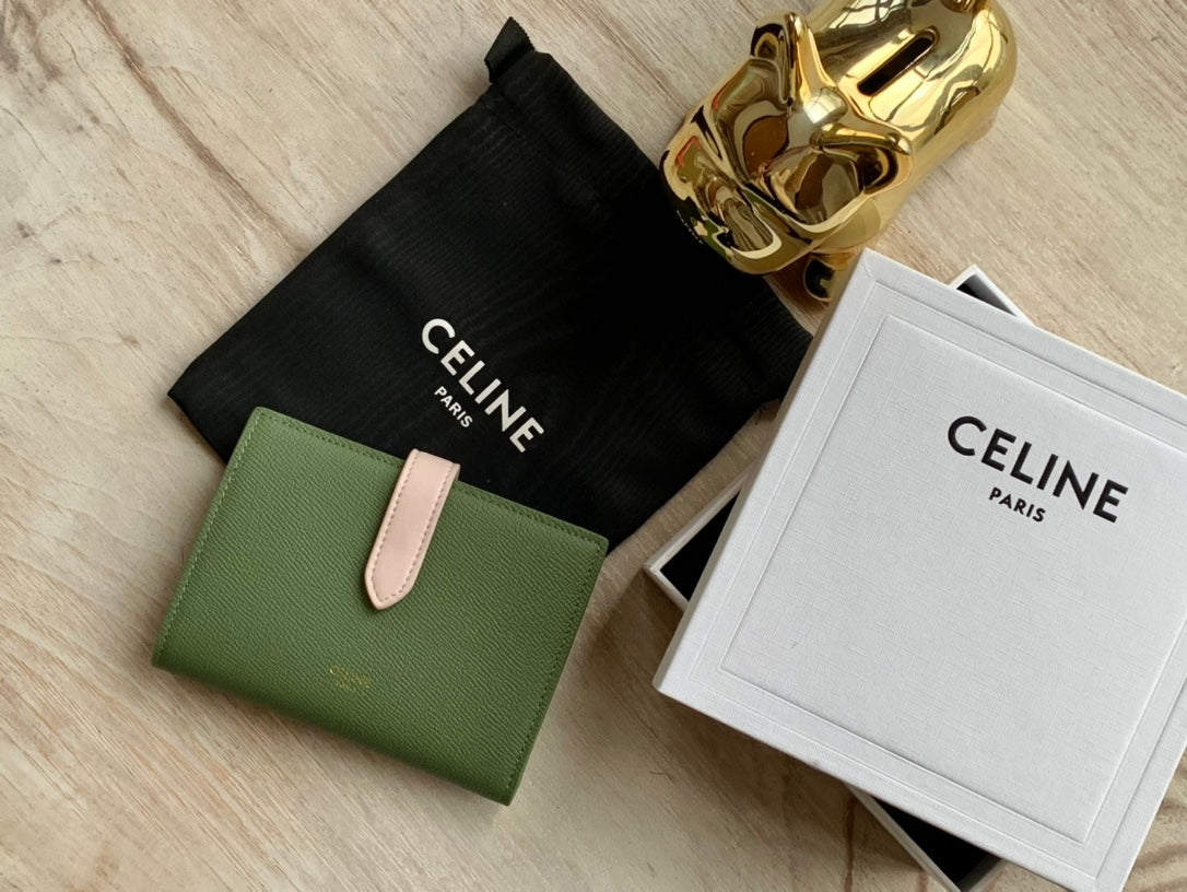 Celine 中夾-STRAP粒面小牛皮錢包