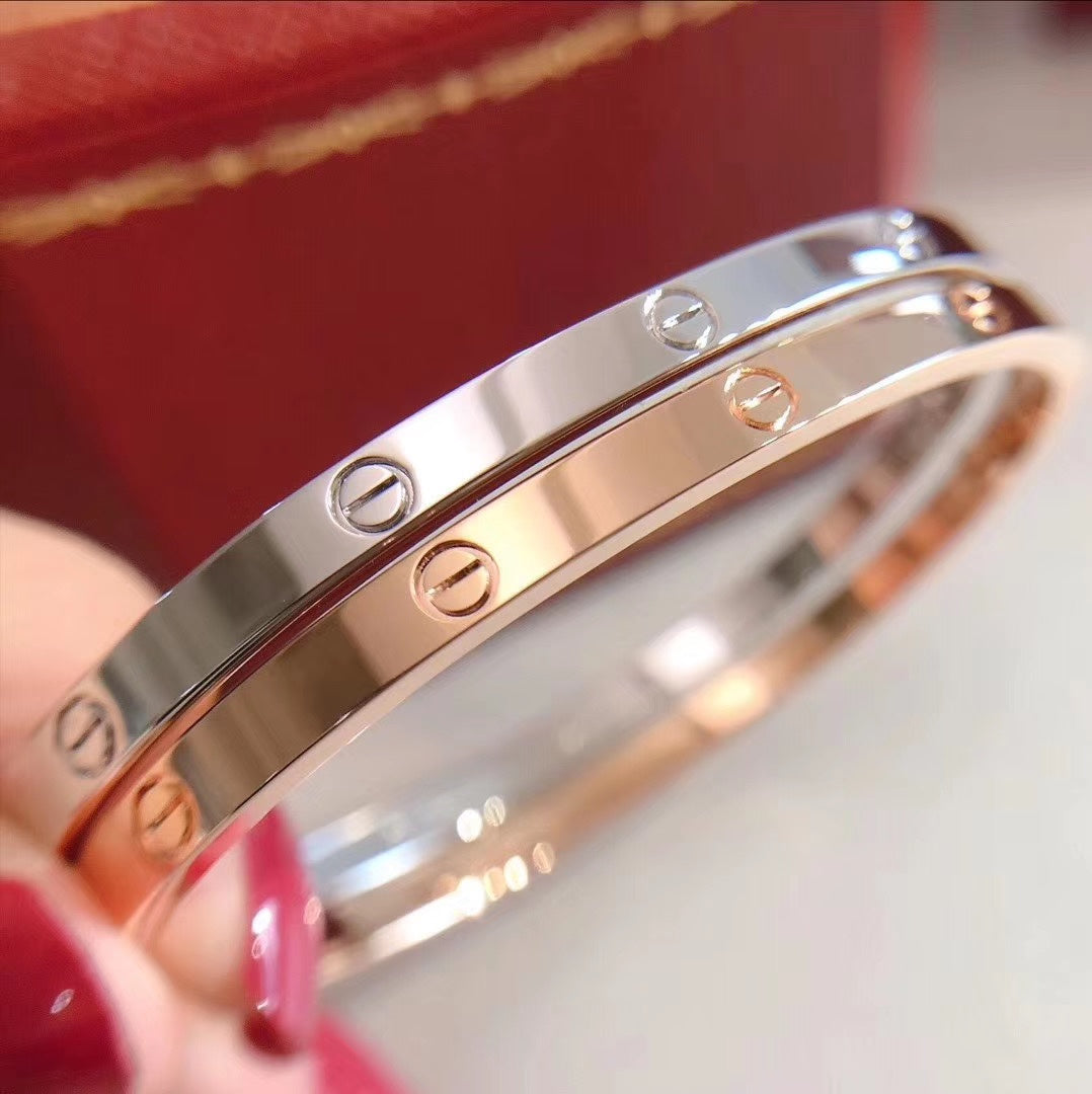 Cartier Love細版手鐲-玫瑰金/白金-無鑽