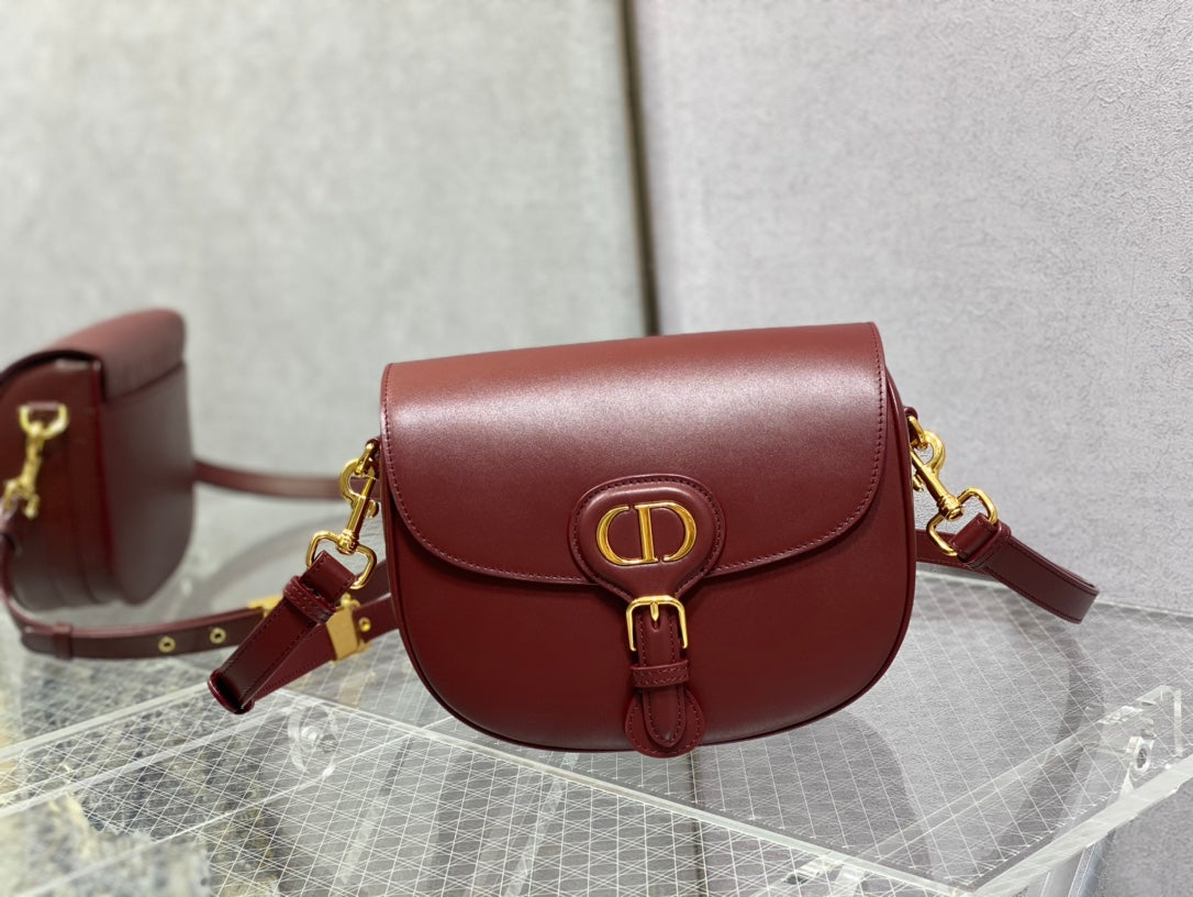 Dior Bobby-中號22cm-酒紅色牛皮
