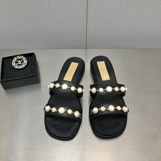 小香家-22A 手工坊珍珠釦拖鞋-內外羊皮（尺碼35-40）