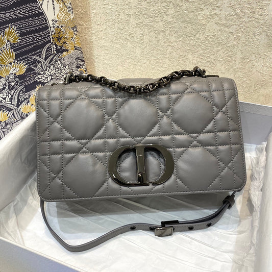 Dior-Caro 菱格紋 胖胖包 中號 灰色