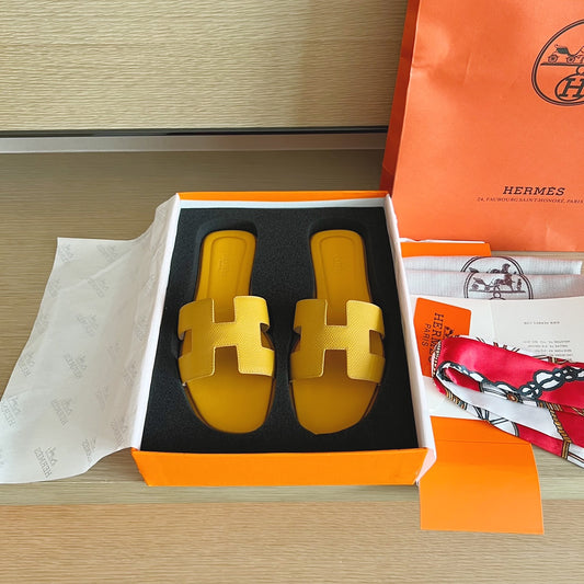 小愛款-經典H拖鞋 掌紋全包中底 黃色