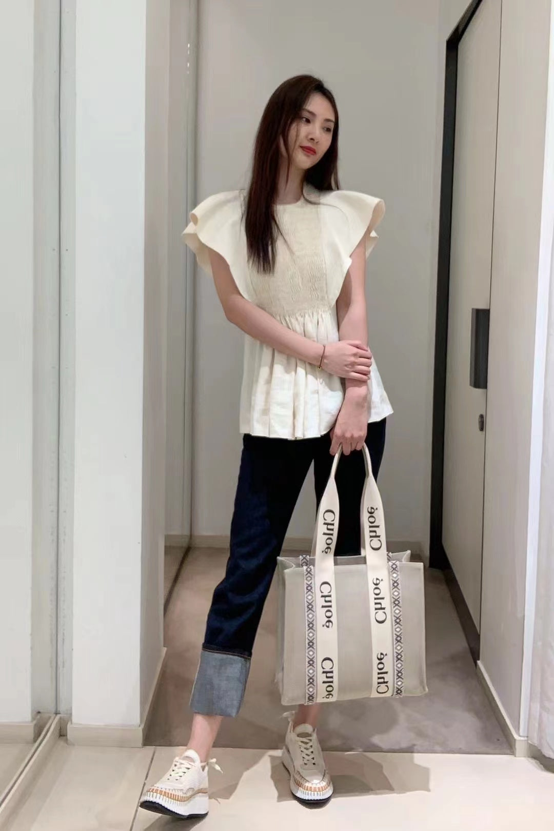 克羅C-2022春夏新款 Woody托特包 中號 菱格綠