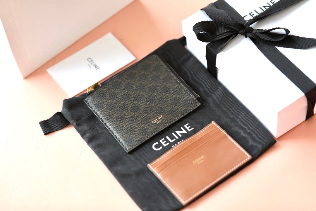 Celine TRIOMPHE人造革和羊皮革拉鍊袋