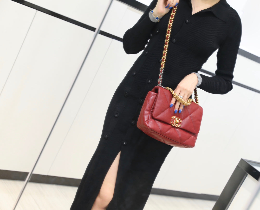 Chanel 19Bag-小號棗紅色