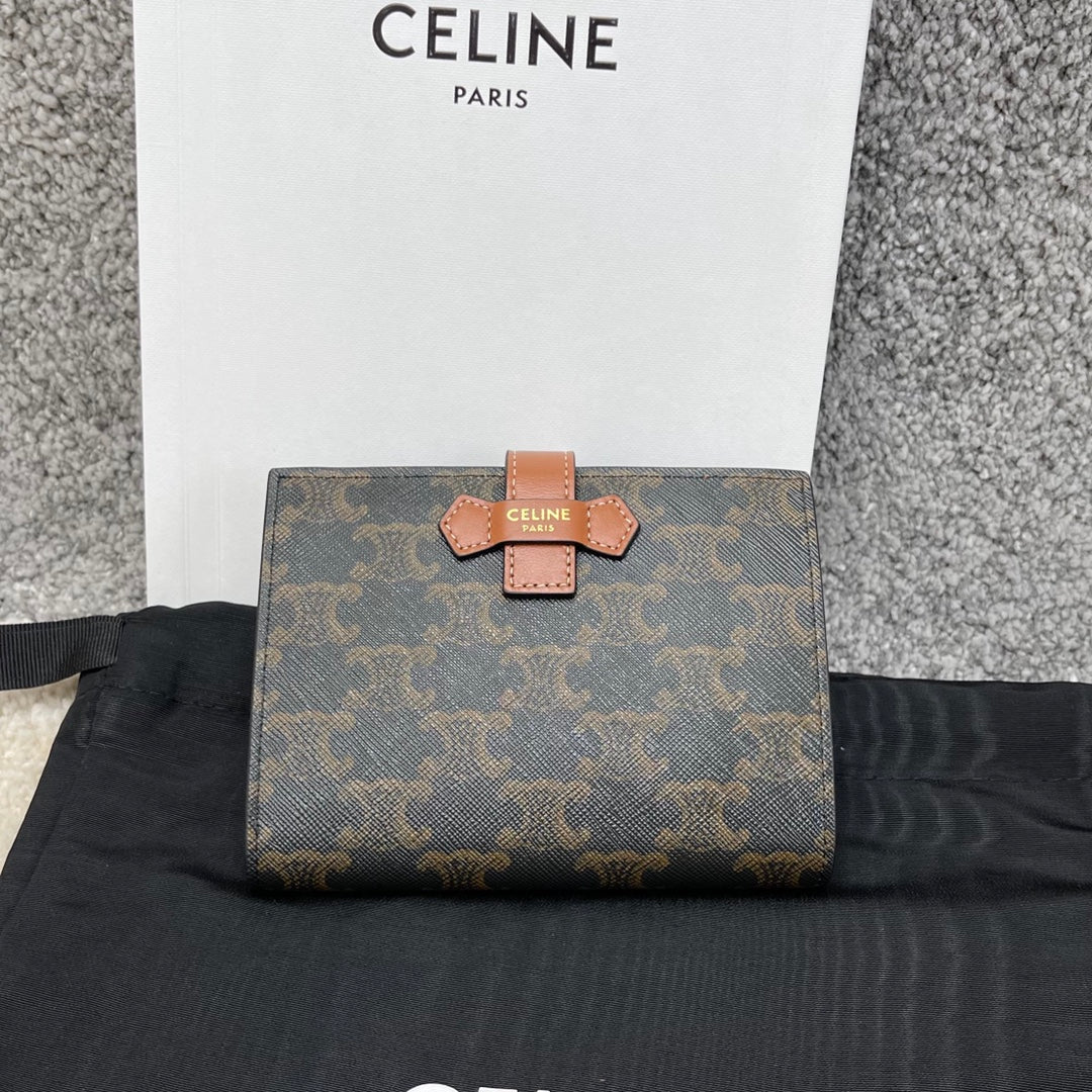 Celine 凱旋門老花中夾-羊皮