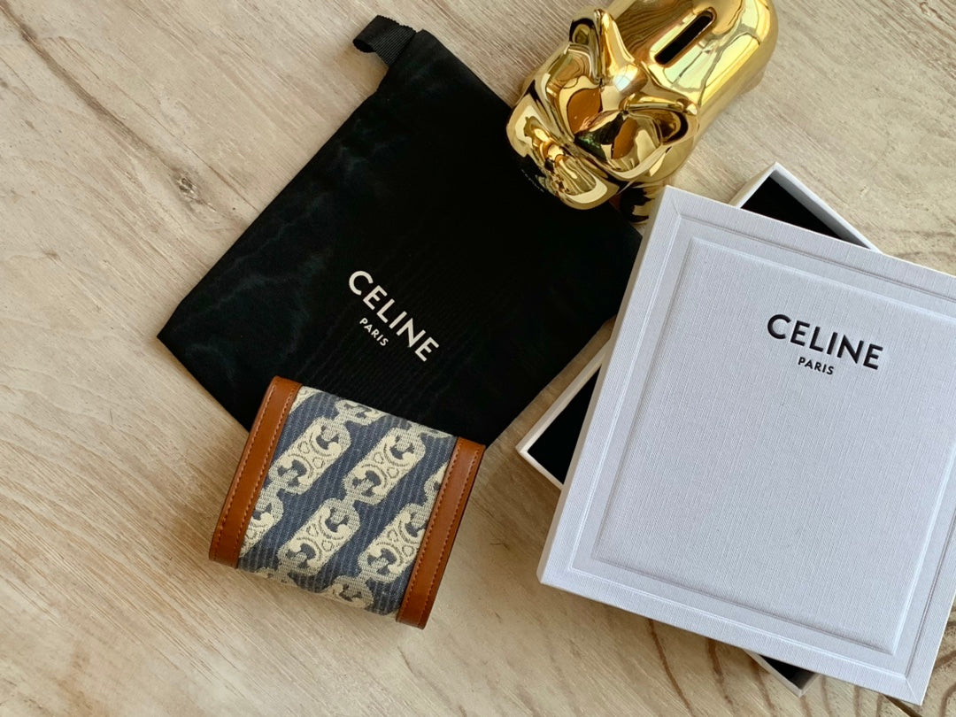 Celine 小號TRIOMPHE刺繡織物錢包-藍色