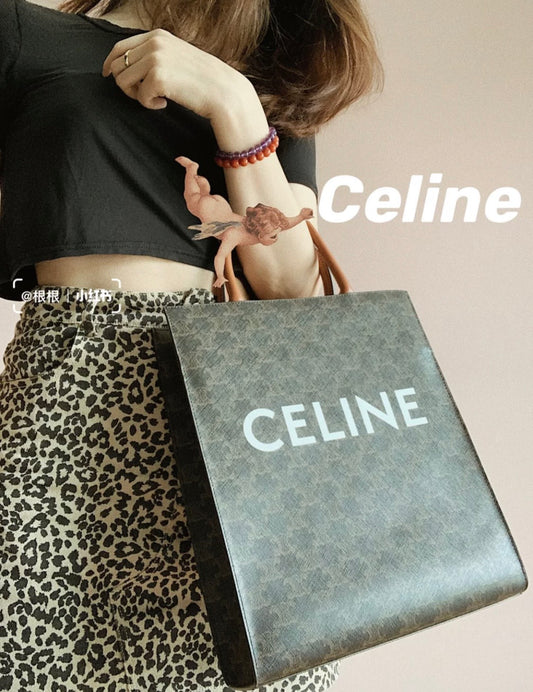 Celine Cabas 中號老花牛皮革