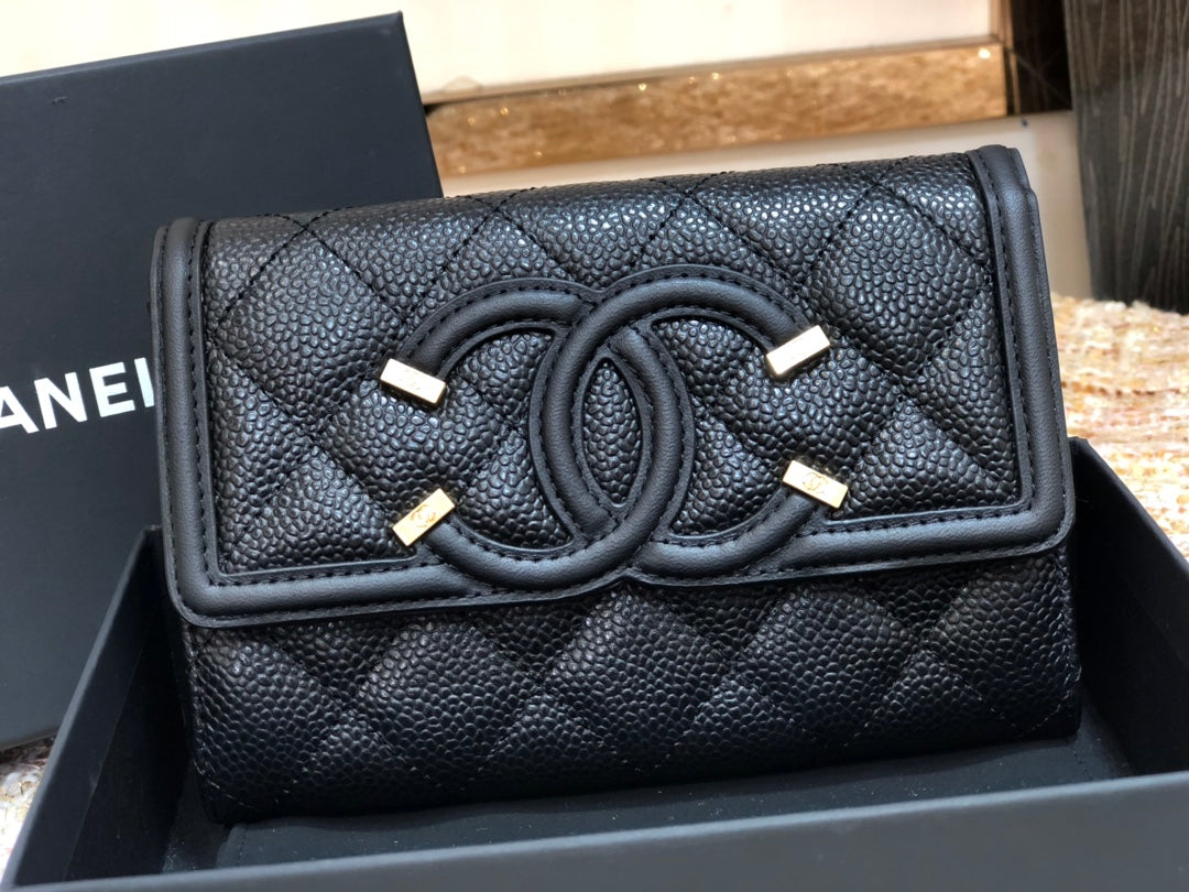 Chanel 復古CC荔枝牛皮-翻蓋中夾-復古五金