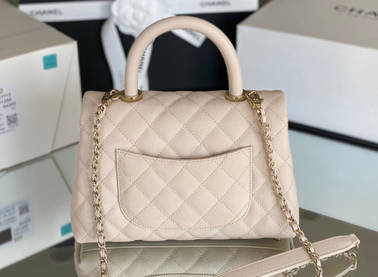 Chanel coco handle CF 小號-米白色牛皮-香檳金扣