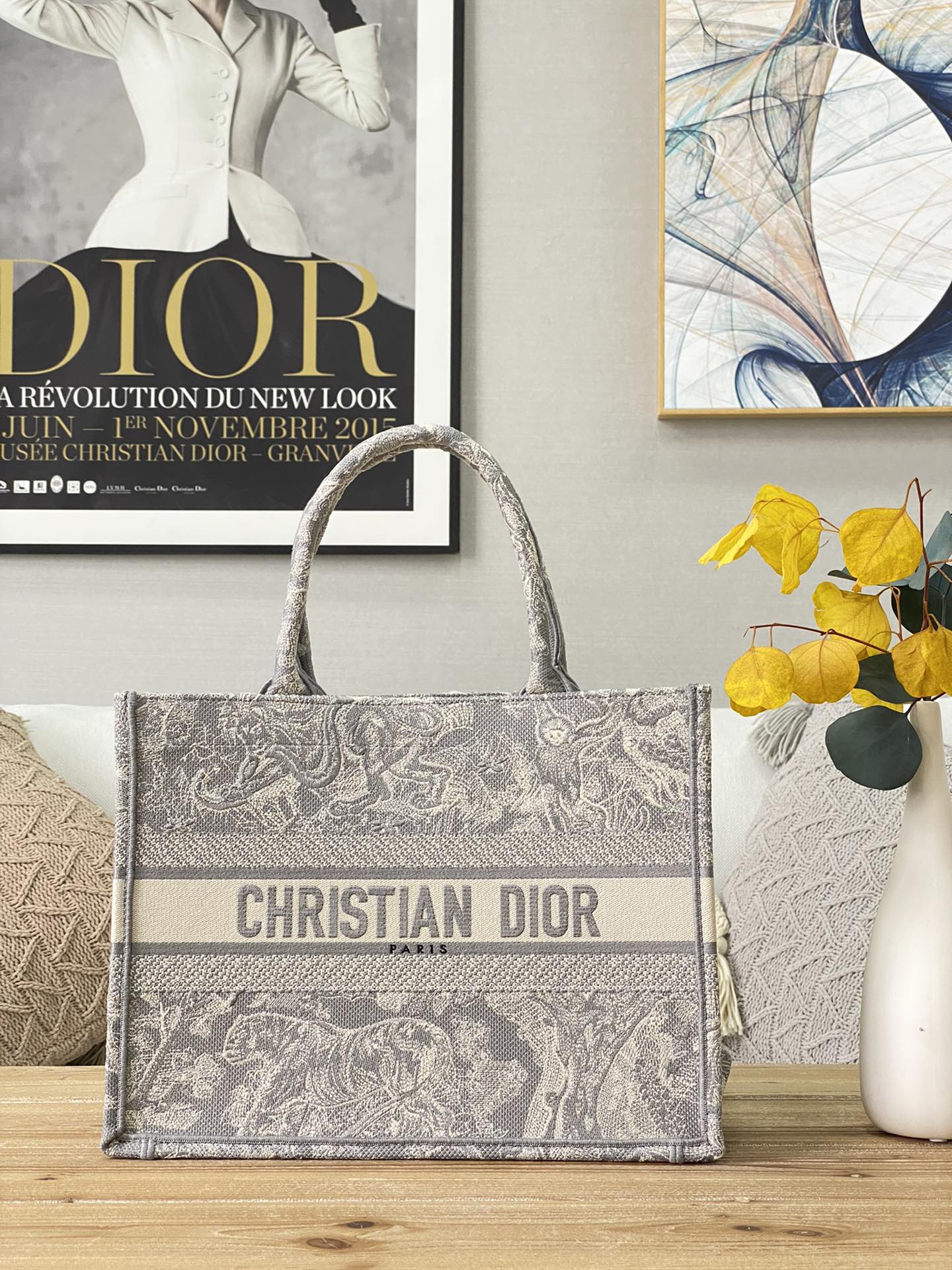 Dior Book Tote-小號36.5cm-灰色老虎