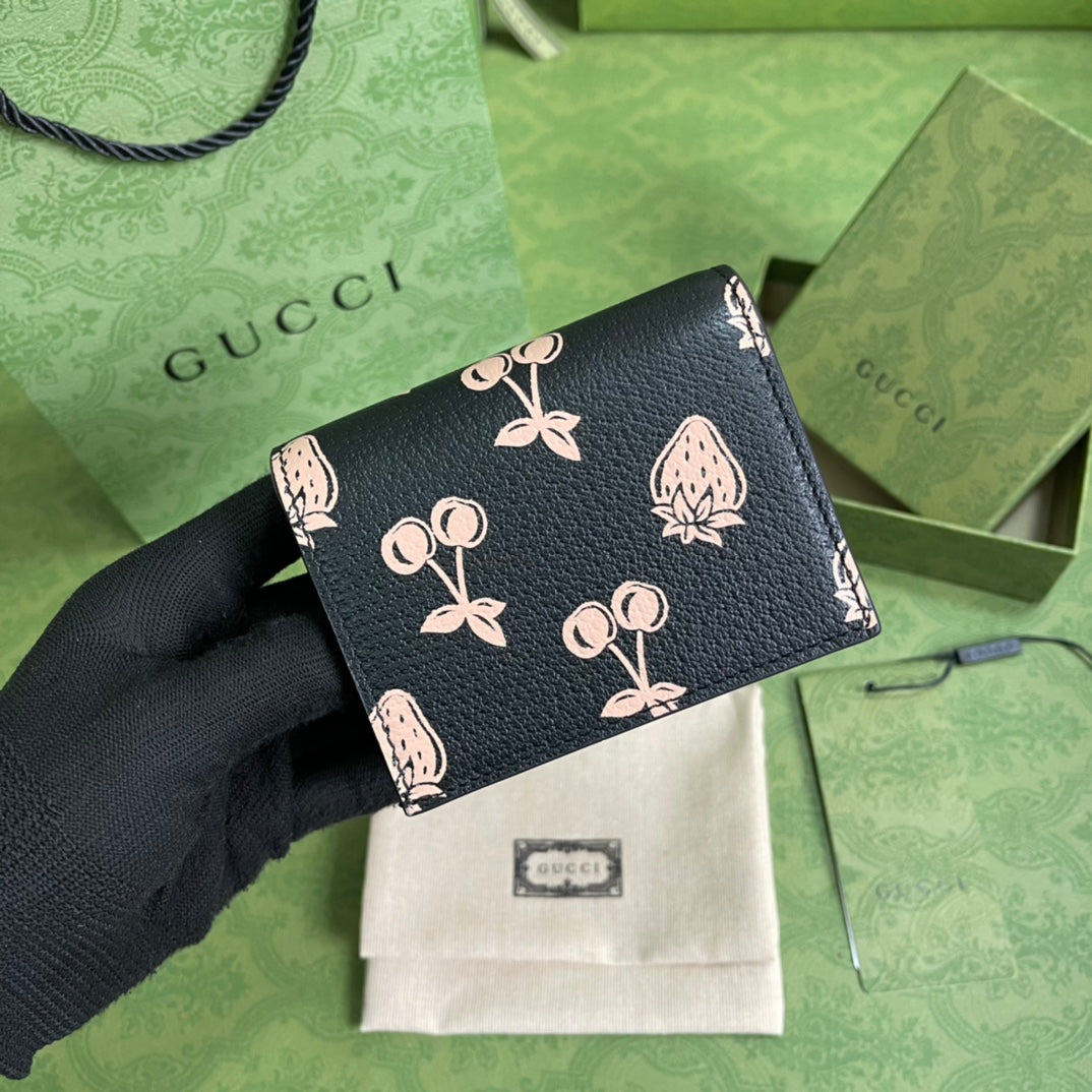 Gucci 黑色水果圖案短夾
