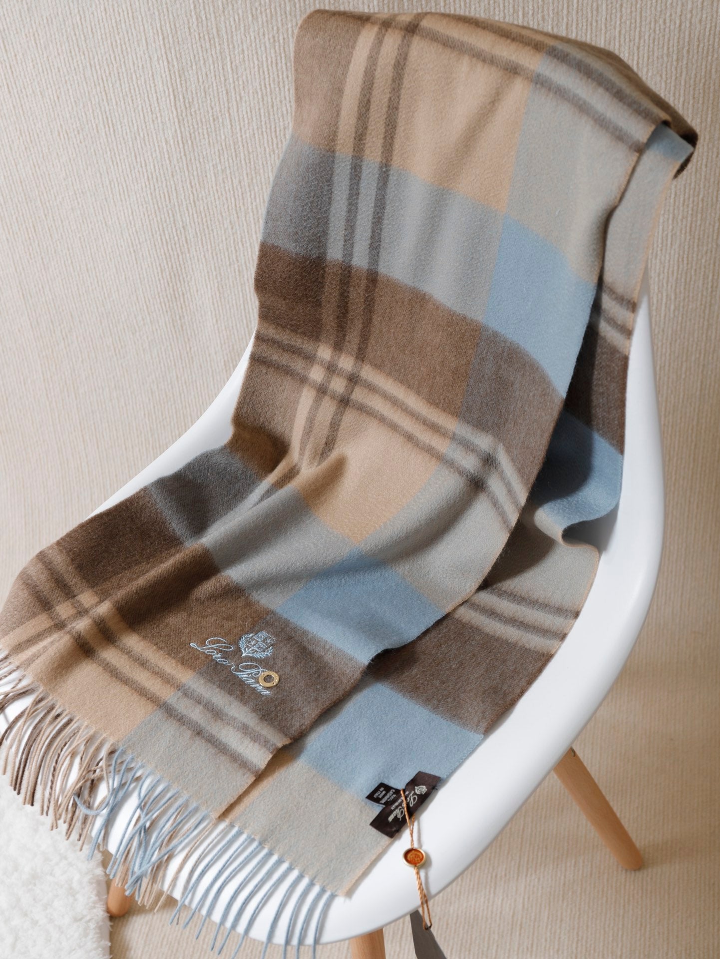 L-Piana 經典水波紋拼色羊絨圍巾-100%頂級羊絨 180*30cm