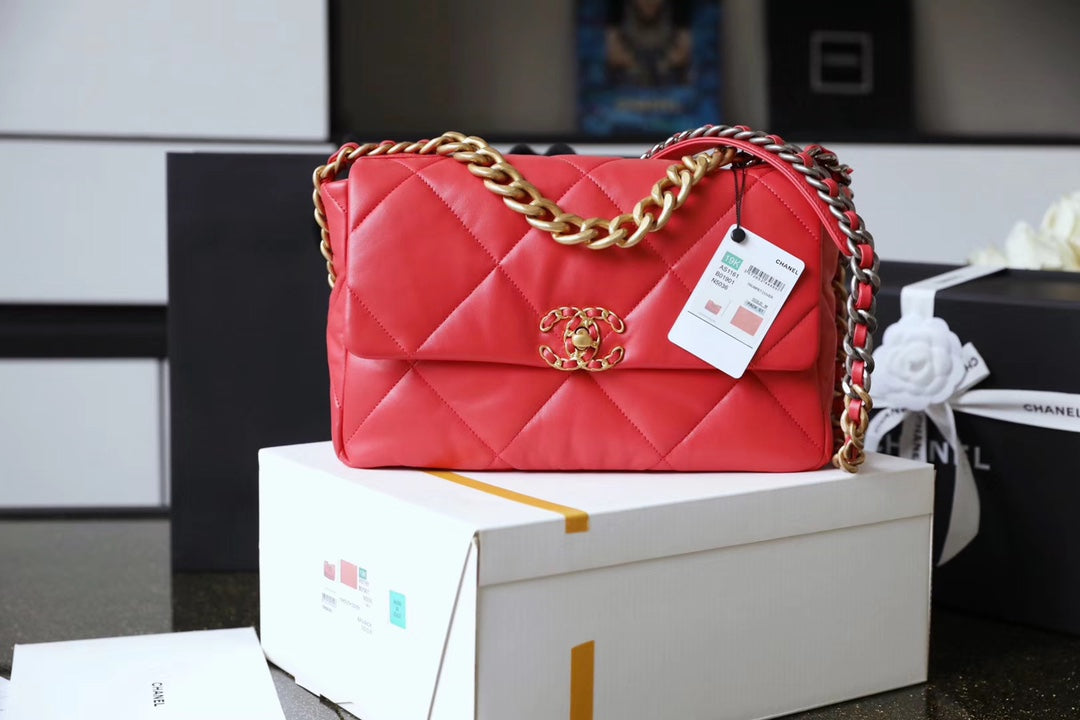 Chanel 19Bag-中號珊瑚紅