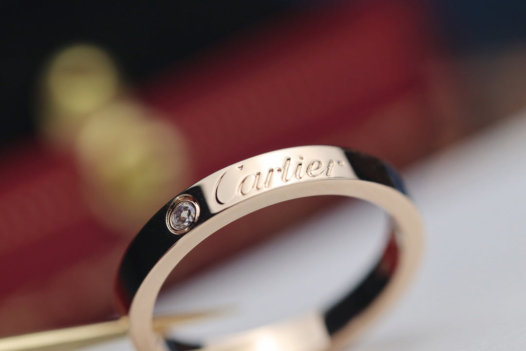 Cartier 經典簽名單鑽戒指-玫瑰金/白金