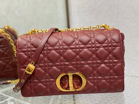 Dior-Caro 菱格紋 小牛皮 大號 酒紅色