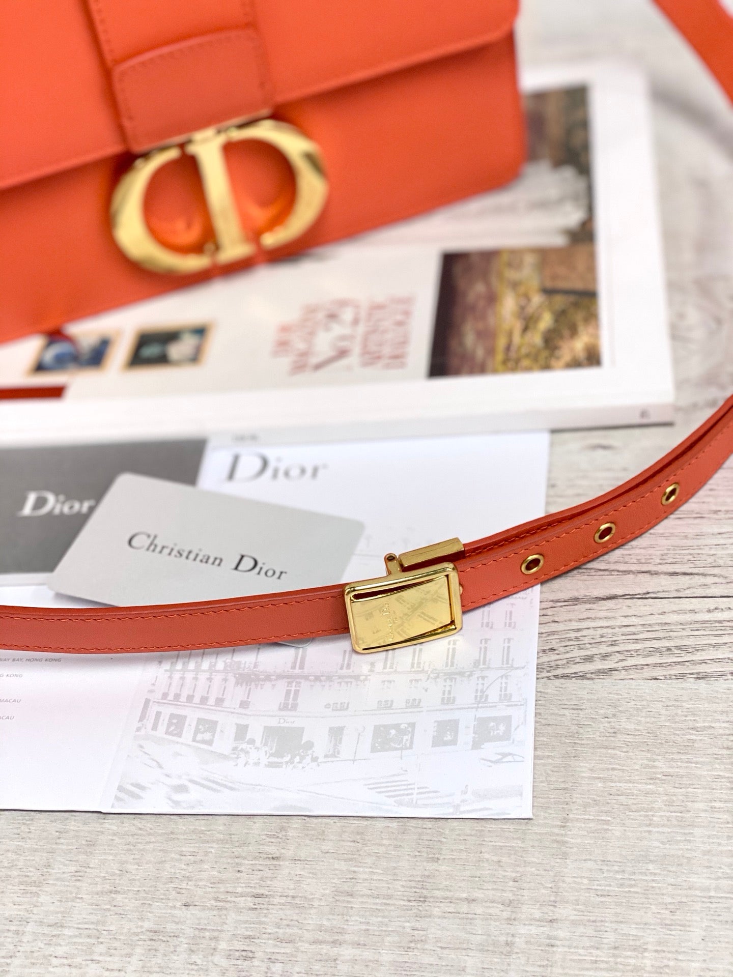 Dior 蒙田 30 Montaigne系列-24cm-牛皮平紋-橙色
