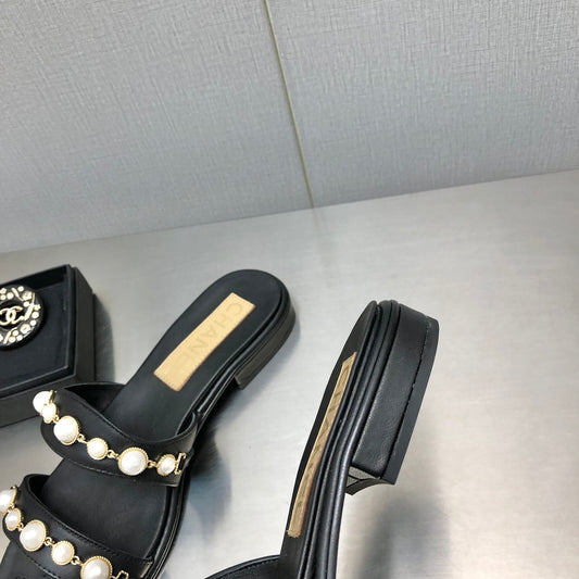 小香家-22A 手工坊珍珠釦拖鞋-內外羊皮（尺碼35-40）