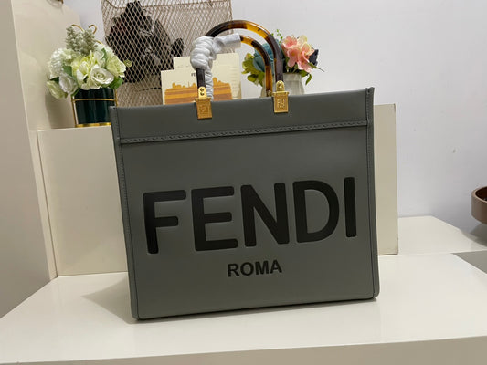 芬F家-Fendi Sunshine-中號深灰色牛皮手提袋