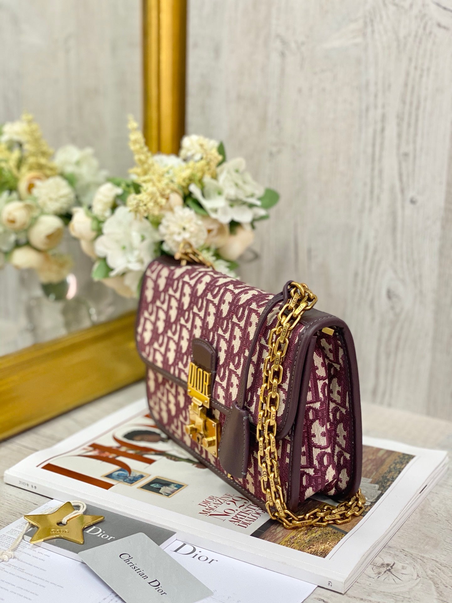 Dior WOC 鏈條包-帆布刺繡-紅色老花