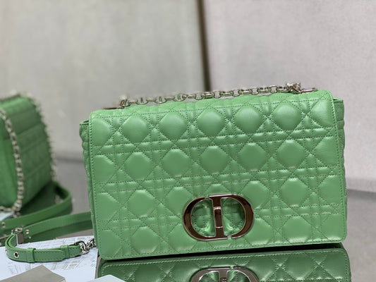 Dior Caro 大號28cm-綠色銀扣小牛皮