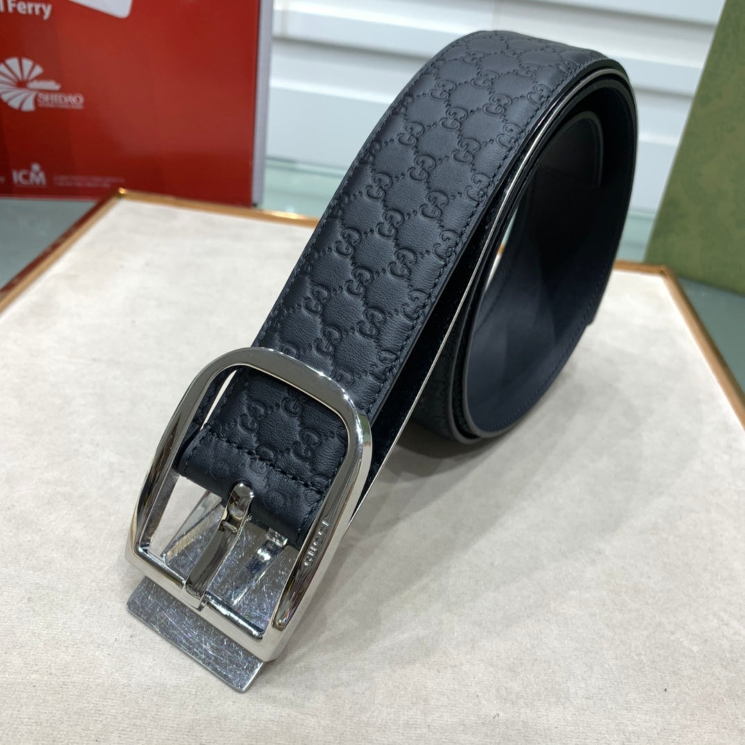 古G家-黑色銀扣皮帶-4.0cm