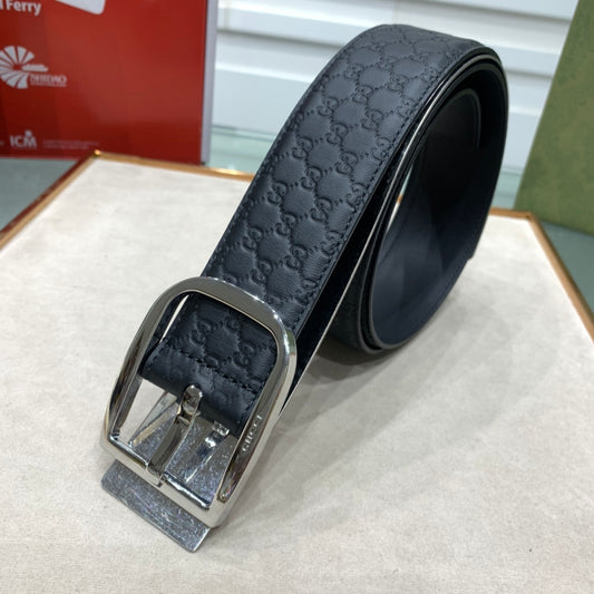 古G家-黑色銀扣皮帶-4.0cm
