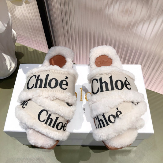 Chloe鞋-Chloe 羊羔毛 拖鞋（白）