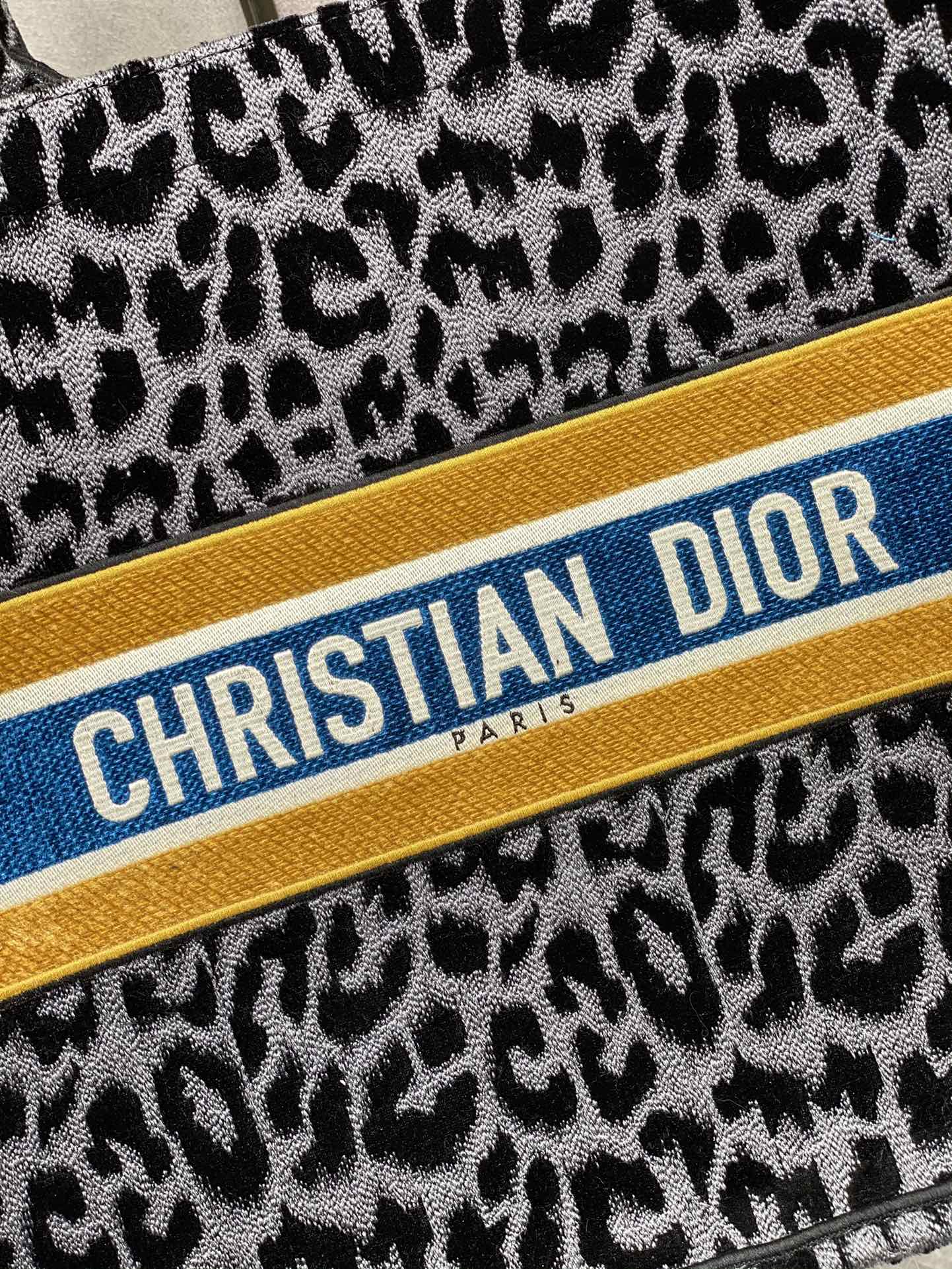Dior Book Tote-大號41.5cm-絲絨豹紋-黃