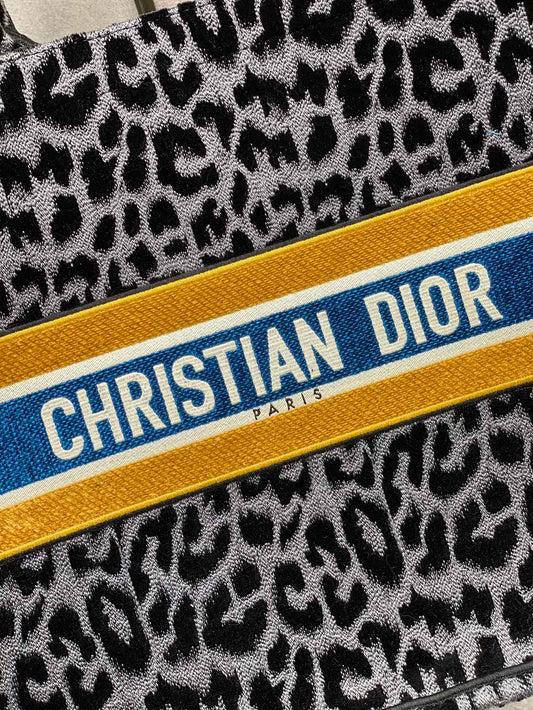 Dior Book Tote-大號41.5cm-絲絨豹紋-黃