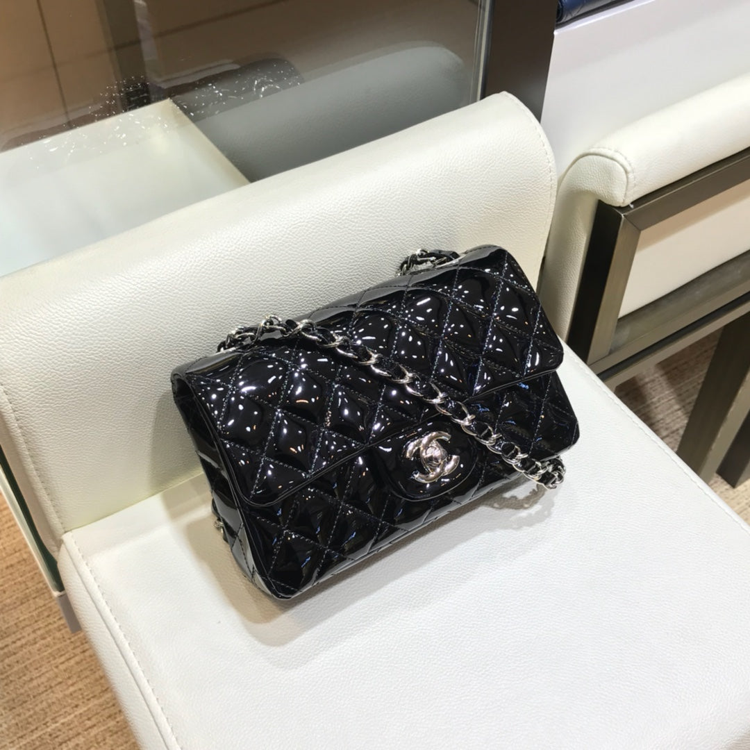 小香家-CF包 漆皮 銀鍊 25cm