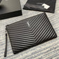 YSL MONOGRAM 大號手拿包-黑色小牛皮銀扣-36cm