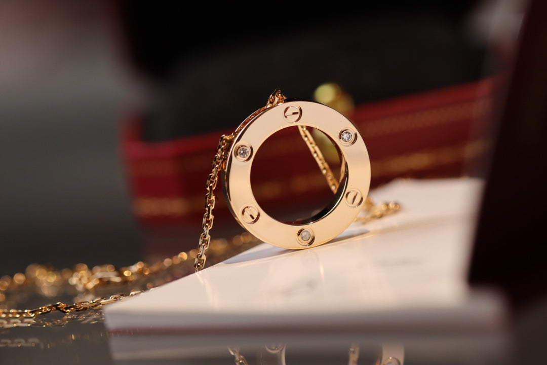 Cartier Love大圓餅項鍊-玫瑰金-3鑽款